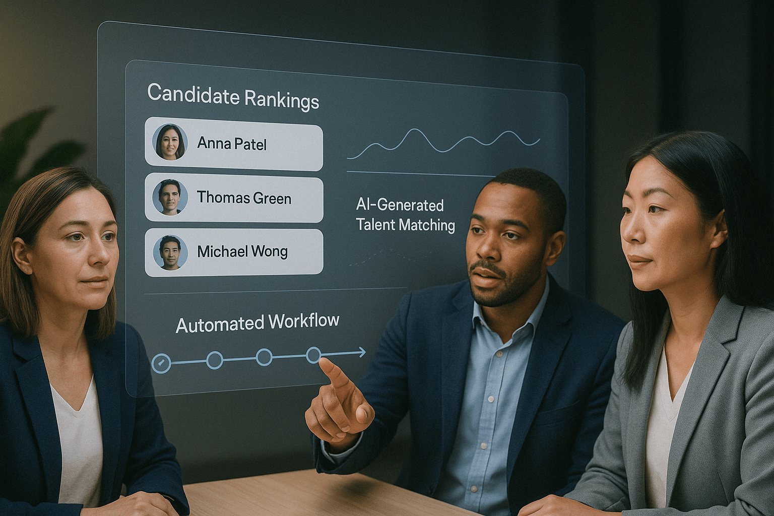 Diverse team analyzing digital recruitment solutions